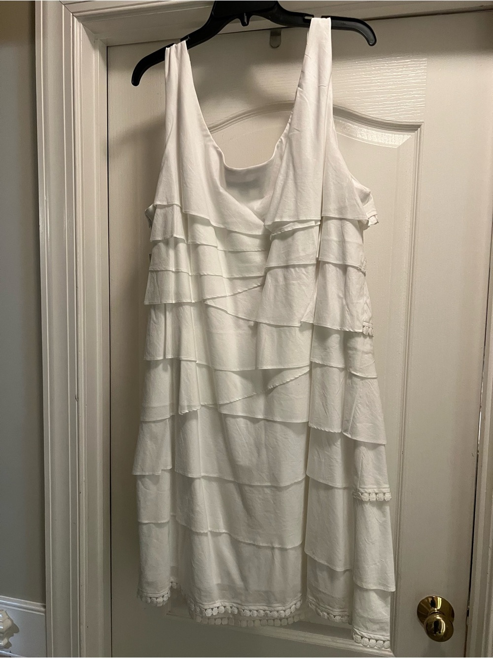 S.L. Fashions White Tiered Ruffle Midi Dress